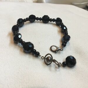 Vintag Black Faceted Glass Beaded Bracelet